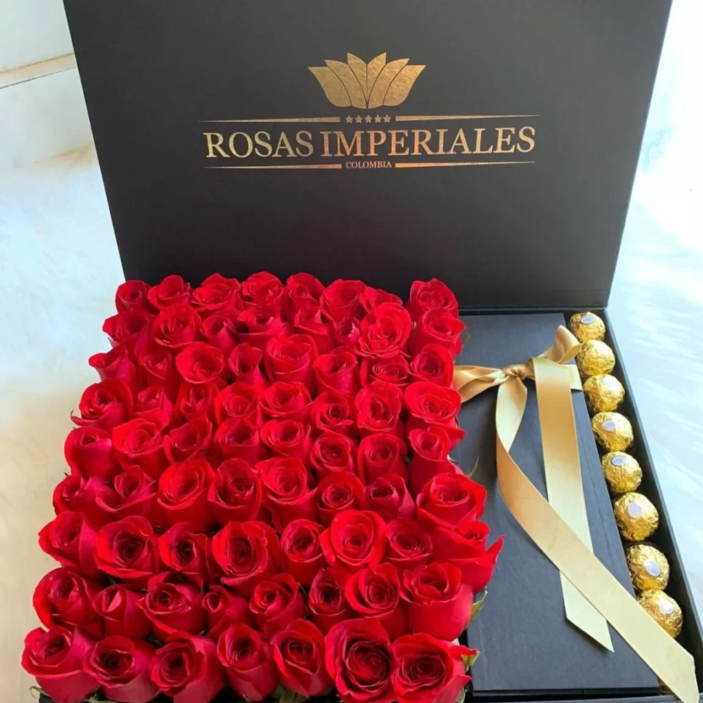 Caja plana 75 rosas y 9 ferrero